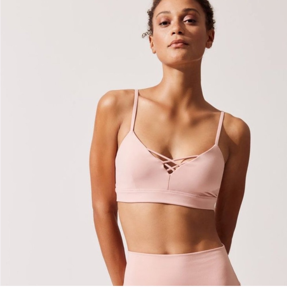 Alo Yoga Powder Baby Nude Pink Interlace Corset Bra Lace up Small